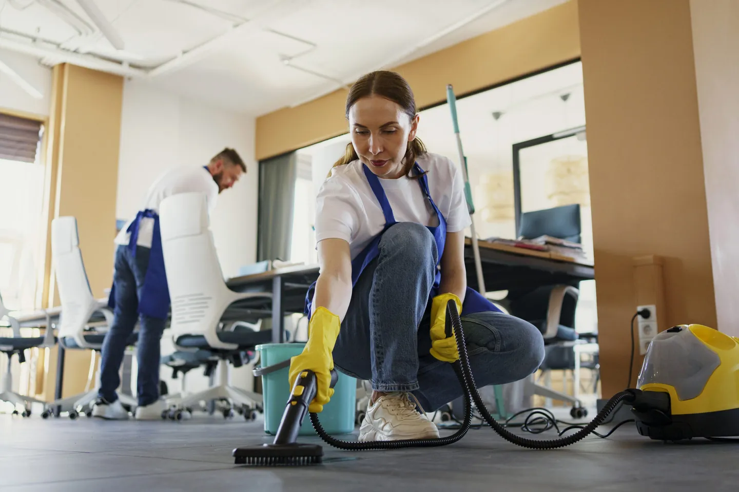 Cleaner preparing a rental between stays